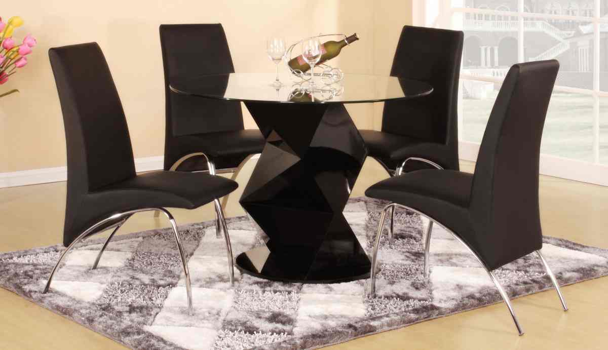 Klara Black High Gloss Dining Set With 4 Pu And Chrome Legs Chairs Designer Sofas4u