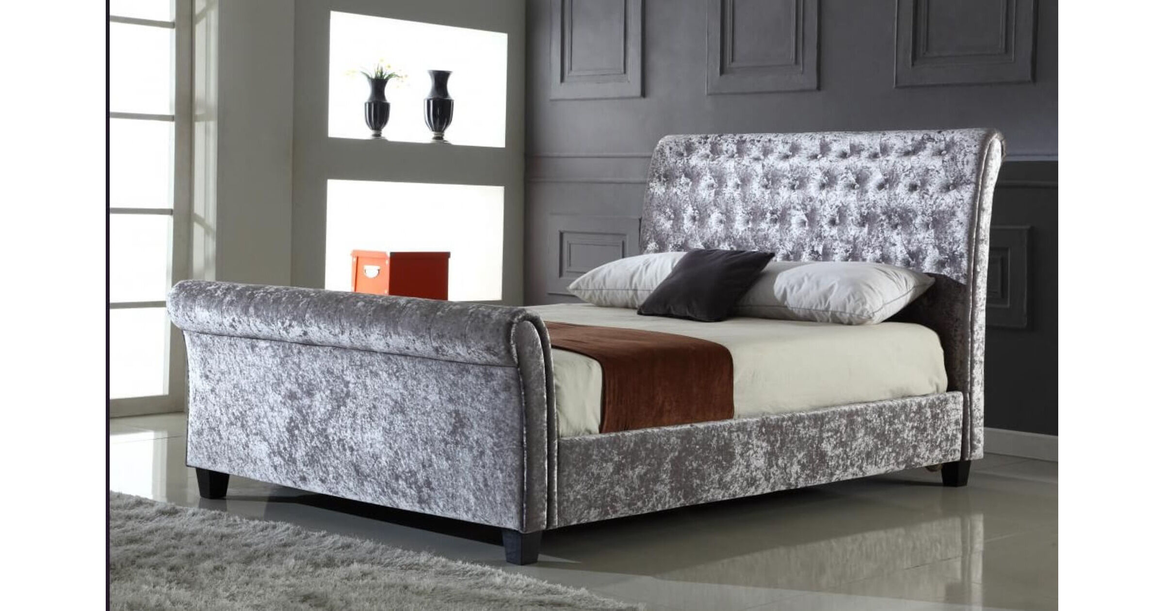 Serenity Crushed Velvet Double Bed Silver
