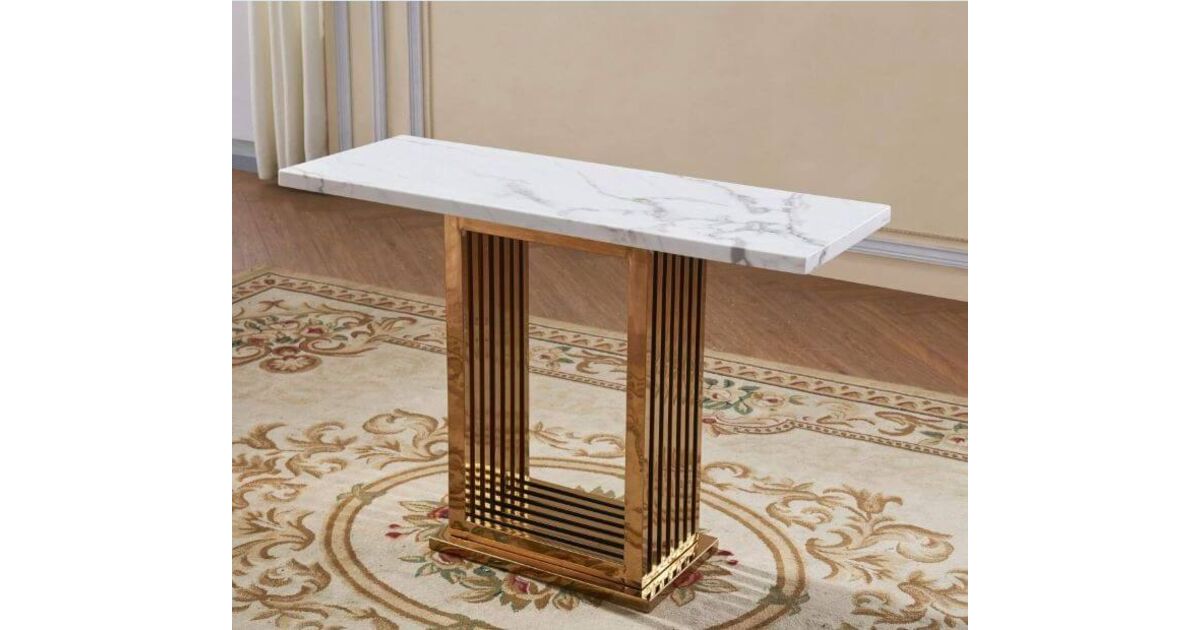 Soren White Marble Effect Console Table, Rose Gold Console Table Uk