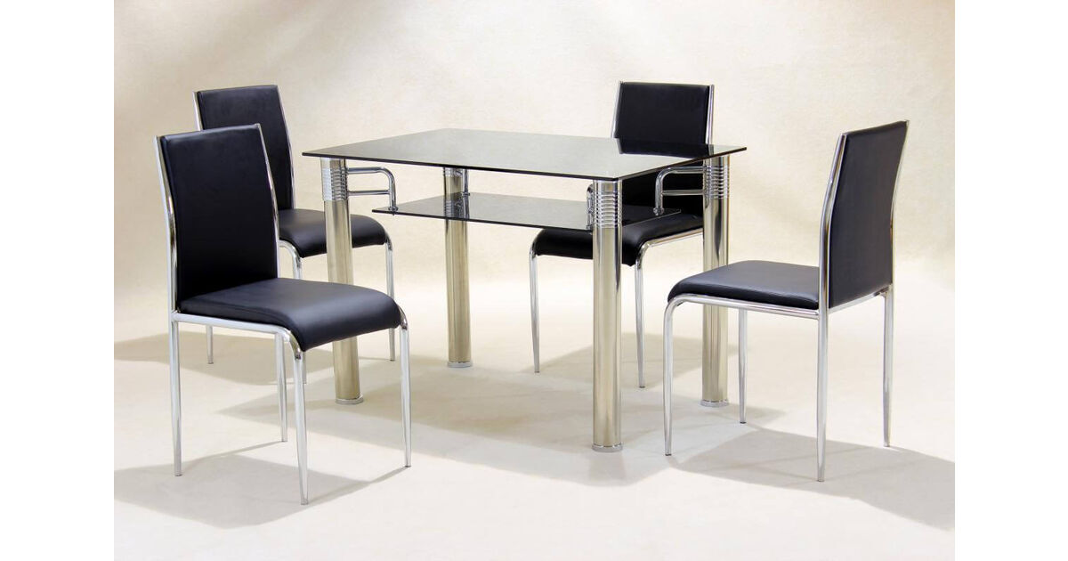 Toril Black Glass Dining Table With Steel Legs Designer Sofas4u