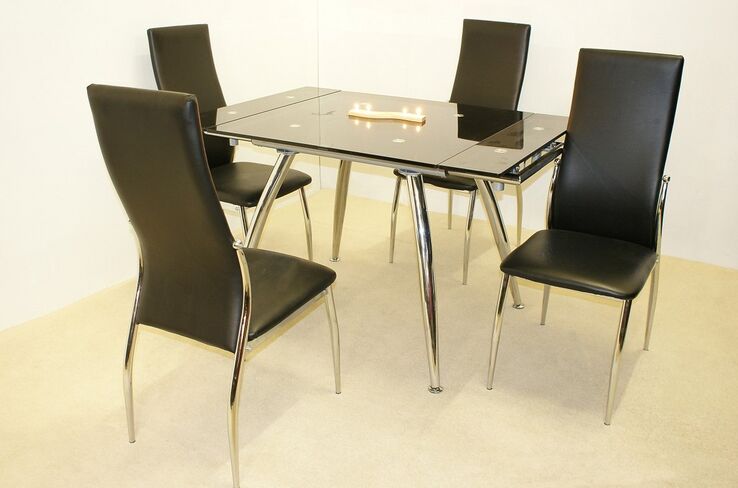 Ventura Black Glass Extending Table With Chrome Legs