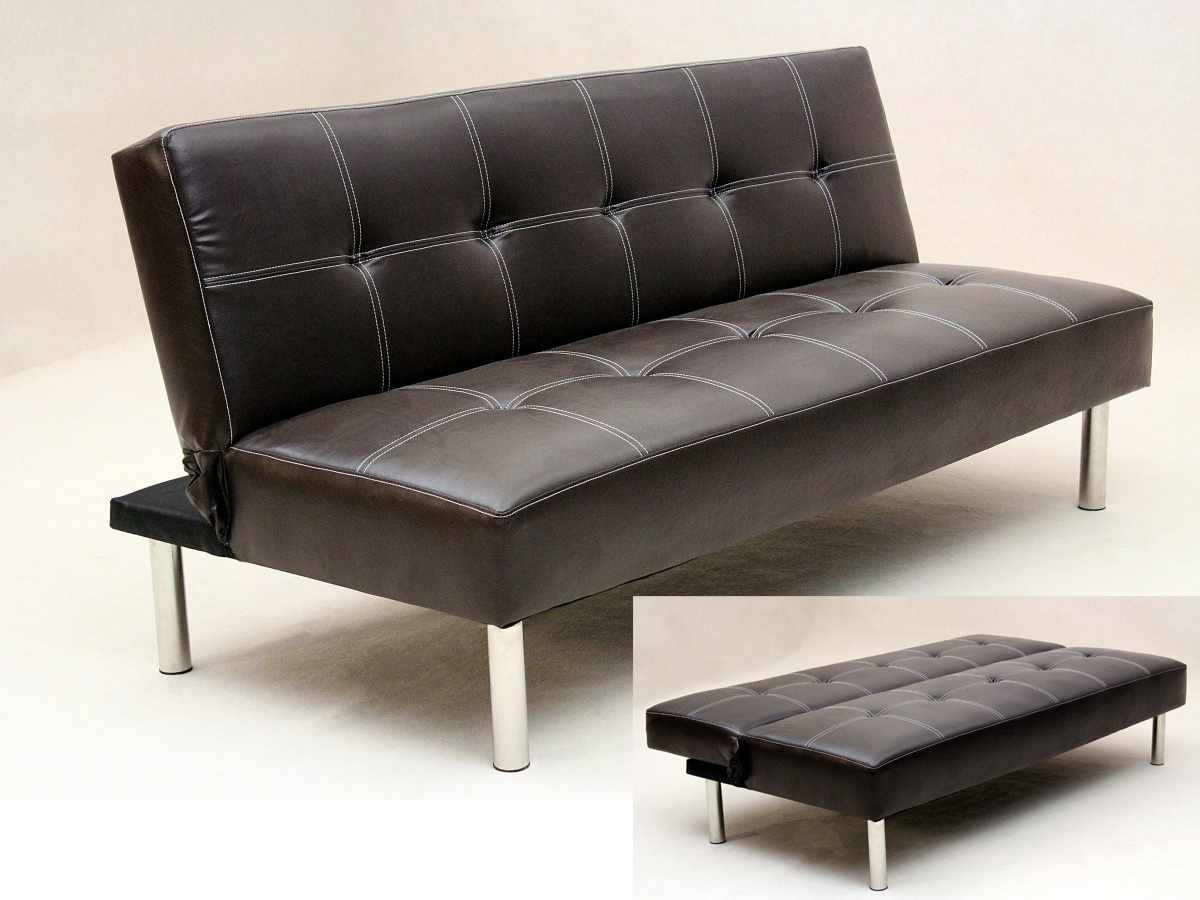 3 Seater Faux Leather Pvc Sofa Bed, Black Leather Sofa With Chrome Feet