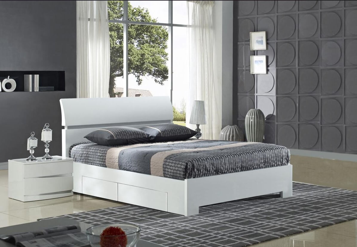 Arnold White High Gloss Bed King Size, High King Size Bed