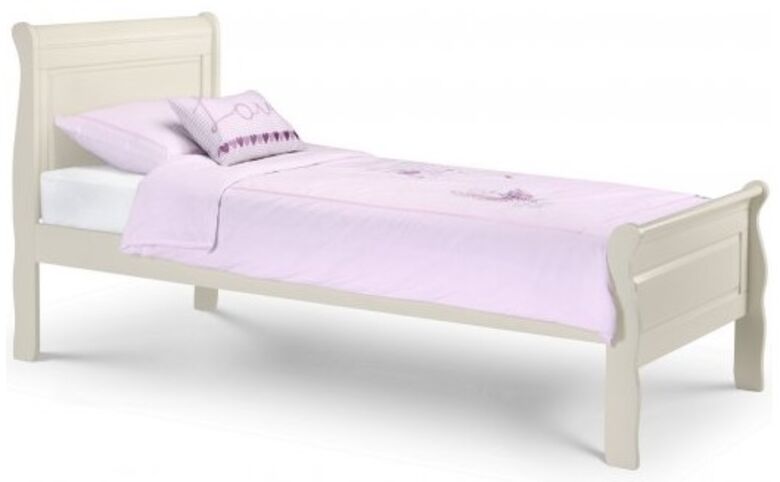 Abramo 90cm Single Sleigh Wooden Bed With Stone White Finish