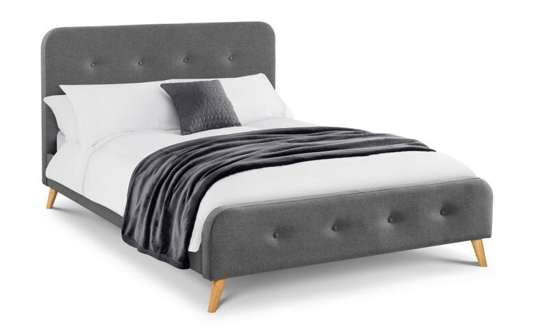 Alonso 135cm Grey Curved Fabric Retro Bed With Light Oak Legs