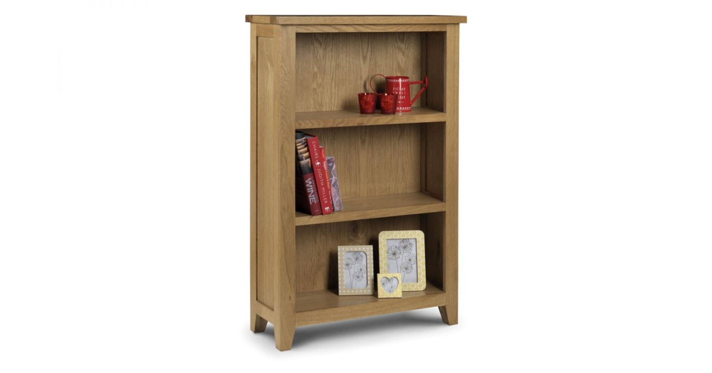 Arnaldo Solid Oak Low Bookcase With Waxed Oak Finish Designer Sofas4u
