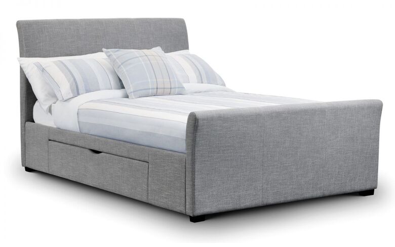 Caterina 135cm Grey Fabric Bed with 2 Large Storage Drawers