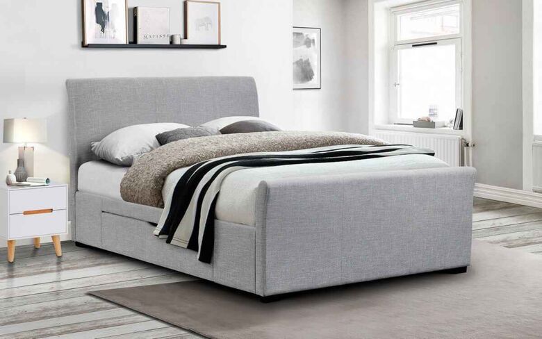 Caterina 150cm Light Grey Fabric Bed with 2 Large Storage Drawers