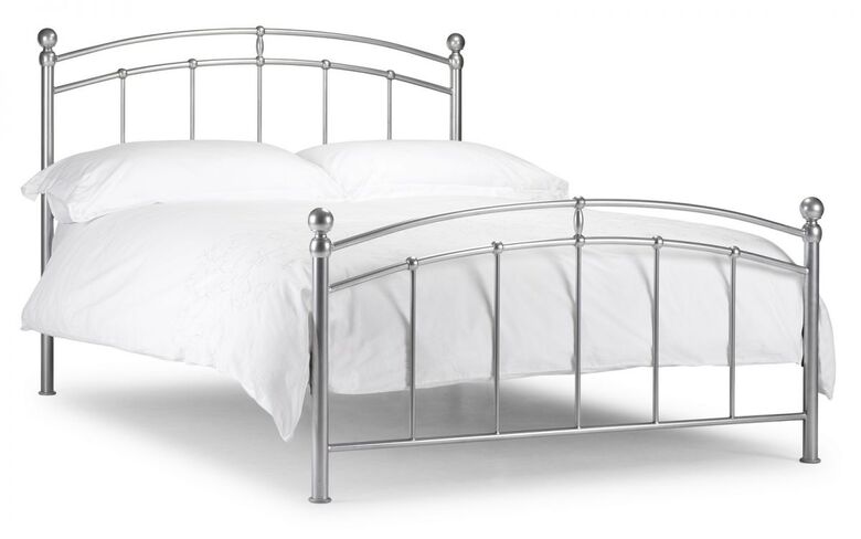Constantia 135cm Powder Coated Steel Bed With Bright Aluminium Effect Finish