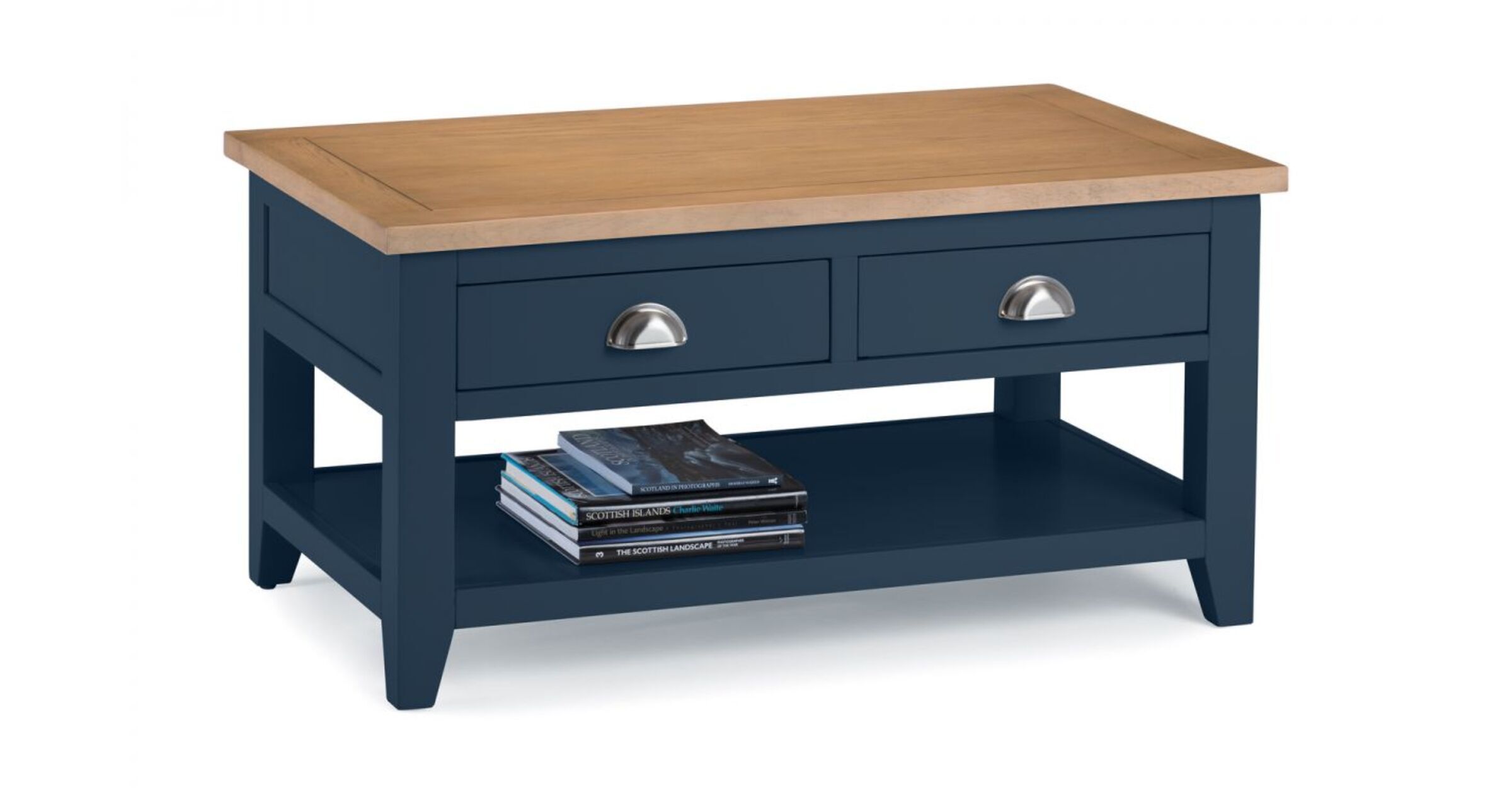 Fabian Pale Oak Top And Midnight Blue Coffee Table With 2 Drawer