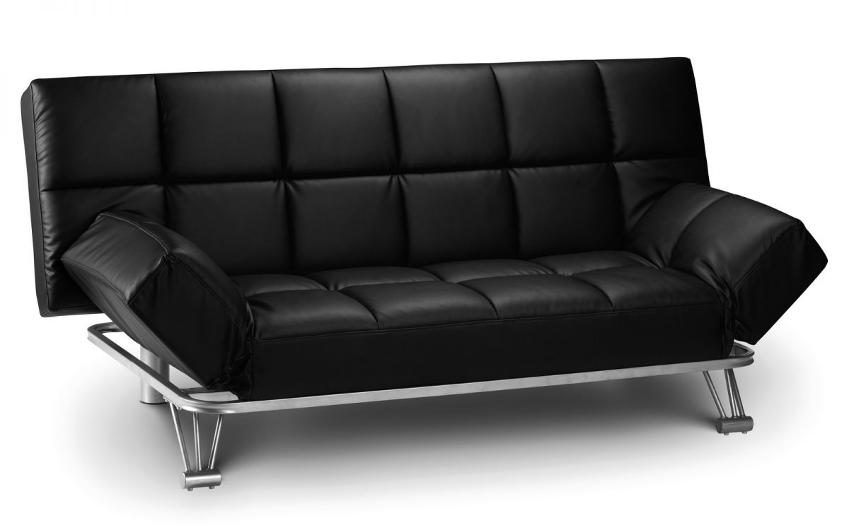 Mercede Covered Steel Framework Black, Black Faux Leather Sofa Bed