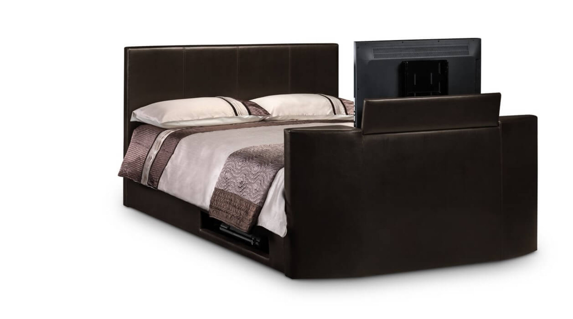 Optika Tv Bed Kingsize With 29 Led Tv Brown Faux Leather