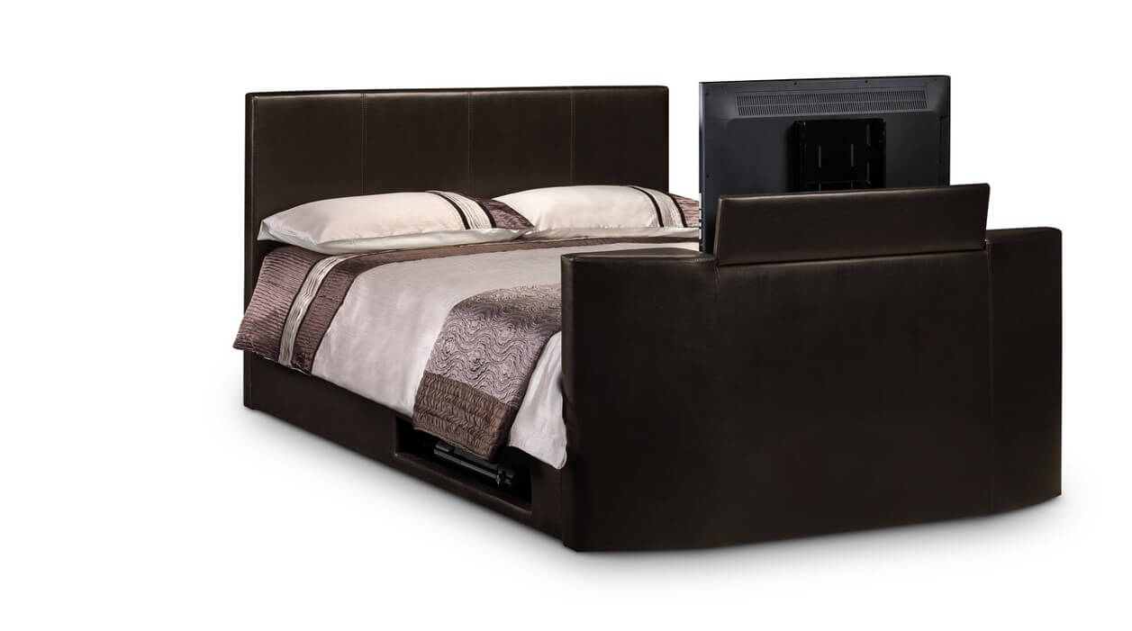 Optika Double Tv Bed Brown Faux Leather, Faux Leather Tv Stand