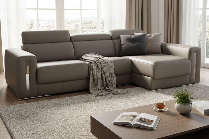 SPECIAL OFFER Sabrina Italian Leather Contemporary Sliding Seat Sectional Sofa With Storage EX DISPLAY