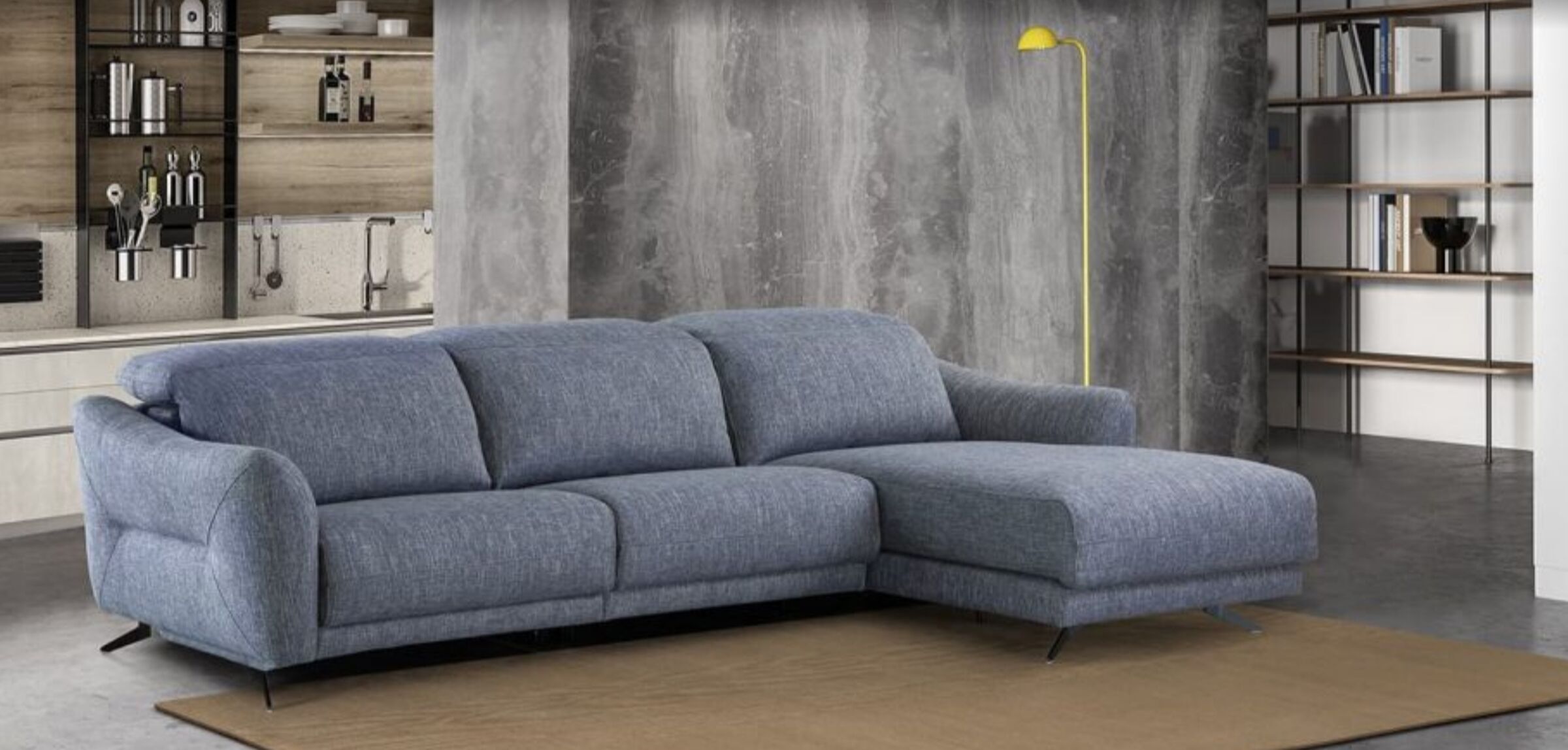 Alice Italian Blue Fabric Corner Sofa Group Infinity Design
