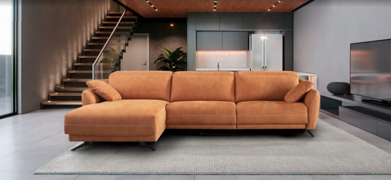 Product photograph of Alice Italian Orange Fabric Corner Group Infinity Sofa Fixed from Designer Sofas 4U
