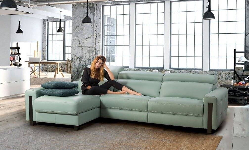 Barein Italian Leather Corner Group Sofa, Infinity Leather Corner Chaise Sofa With Storage