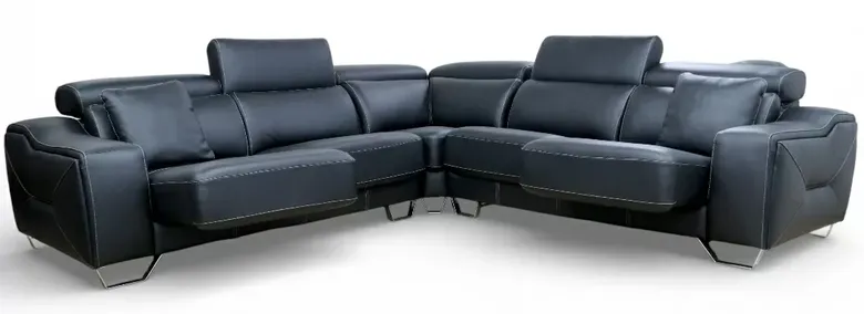 Cinthia Italian Black Leather Sliding Seat Corner Sofa