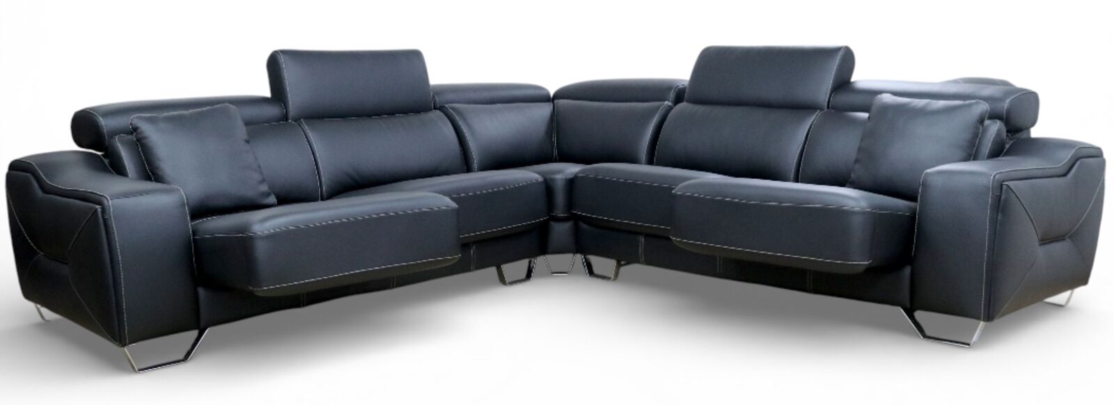 Cinthia Italian Black Leather Sliding Seat Corner Sofa