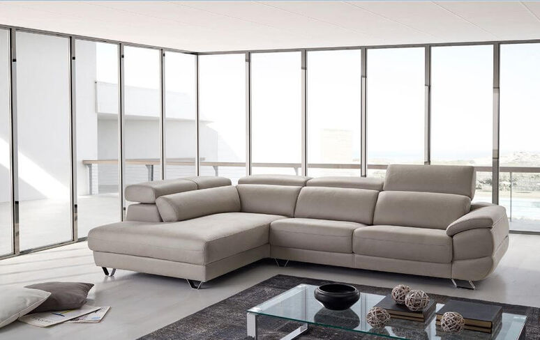 Dalmata Italian Leather Corner Group Infinity Sofa Pietra