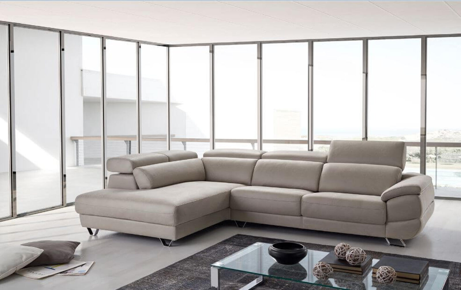 Product photograph of Dalmata Italian Leather Corner Group Infinity Sofa Pietra from Designer Sofas 4U