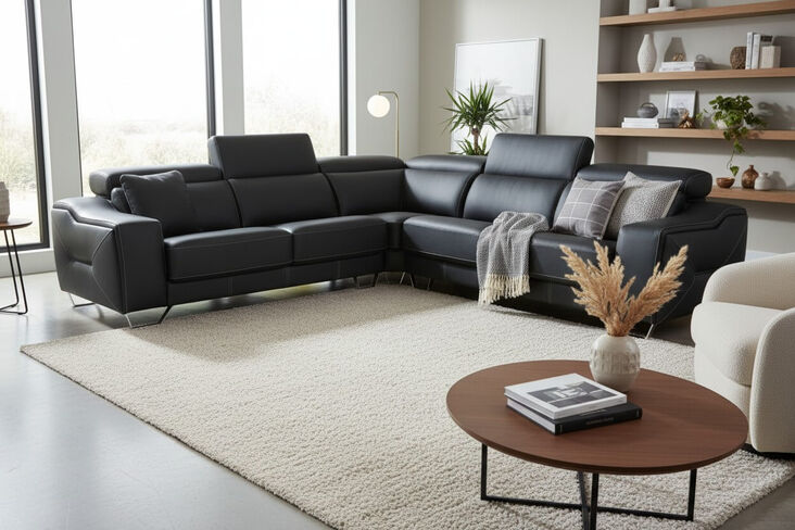 SPECIAL OFFER Cinthia Italian Black Leather Sliding Seat Corner Sofa
