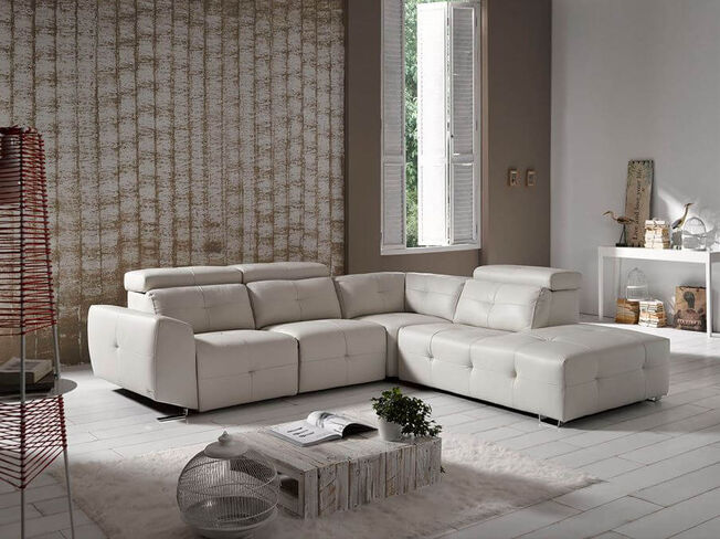 Zaira Italian Leather Corner Group Infinity Sofa Artico