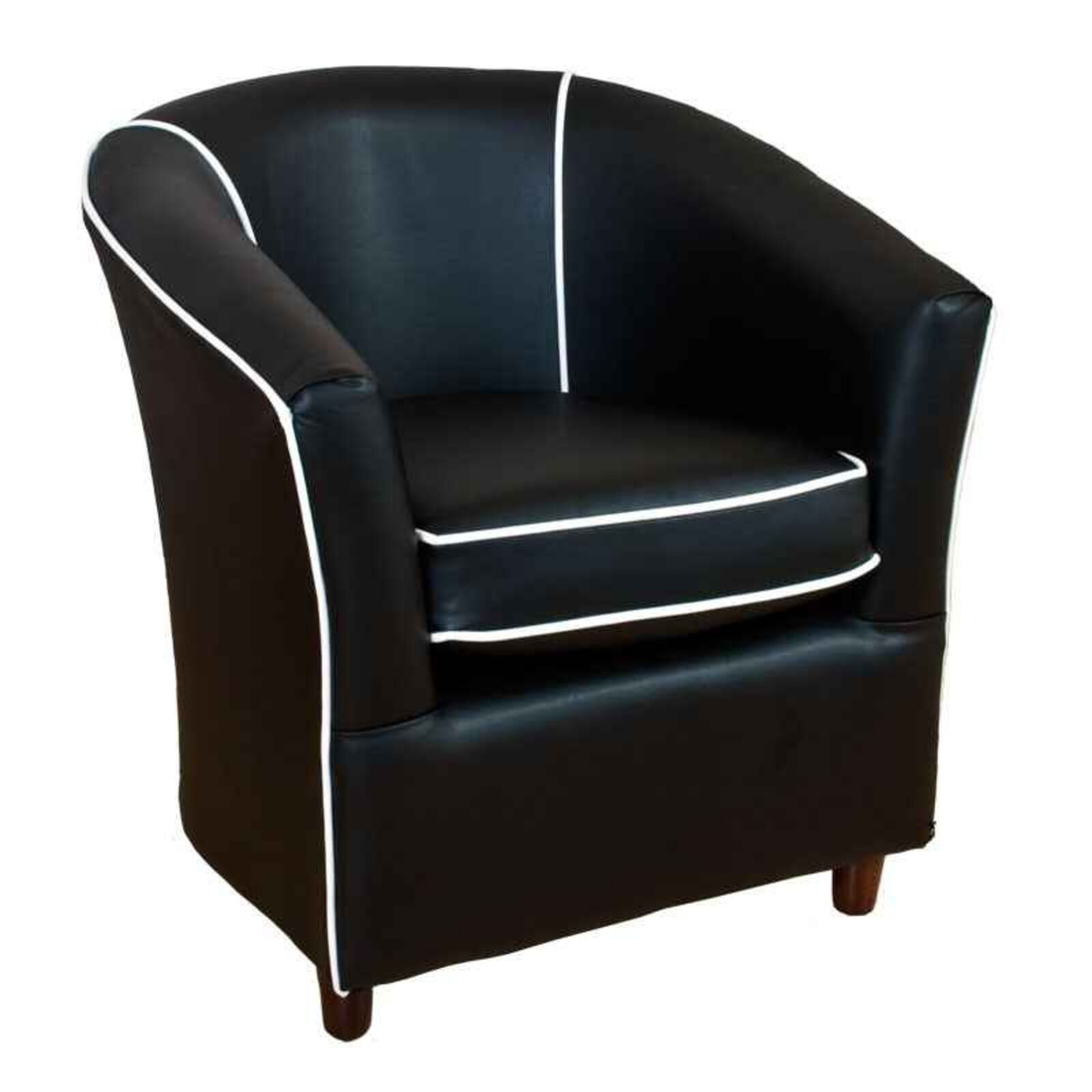 Product photograph of Leather Tub Bucket Chair Black With White Trim from Designer Sofas 4U