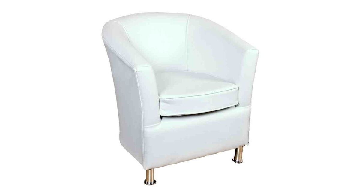 Exclusive White Leather Bucket Tub Chair
