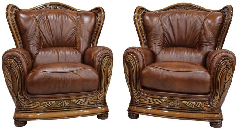 2 x Regina Genuine Italian Leather Tabak Brown Armchairs Offer