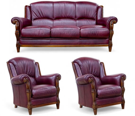 SPECIAL OFFER Ancona 3+1+1 Seater Italian Leather Sofa Suite Burgandy EX DISPLAY