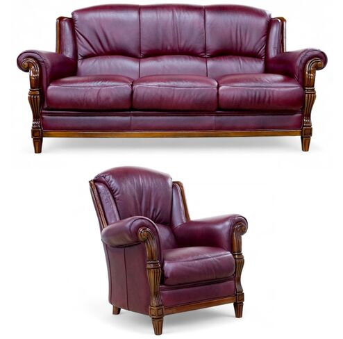 Ancona 3+1 Seater Italian Leather Sofa Suite Burgandy