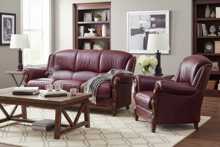 Ancona 3+1 Seater Italian Leather Sofa Suite Burgandy