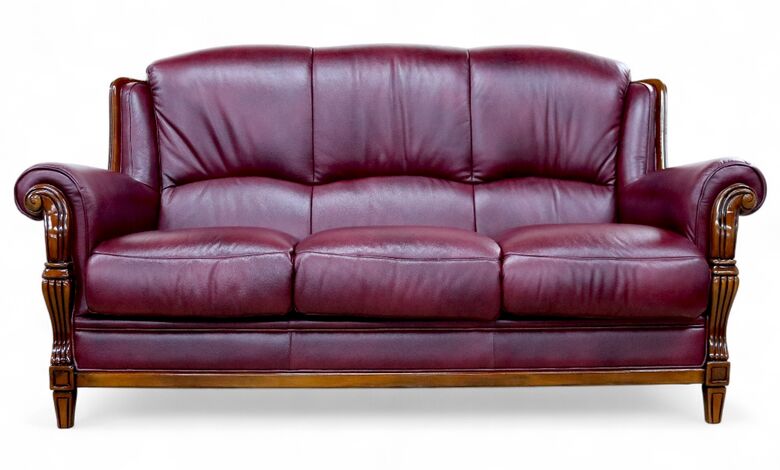 Ancona 3 Seater Italian Leather Sofa Settee Burgandy
