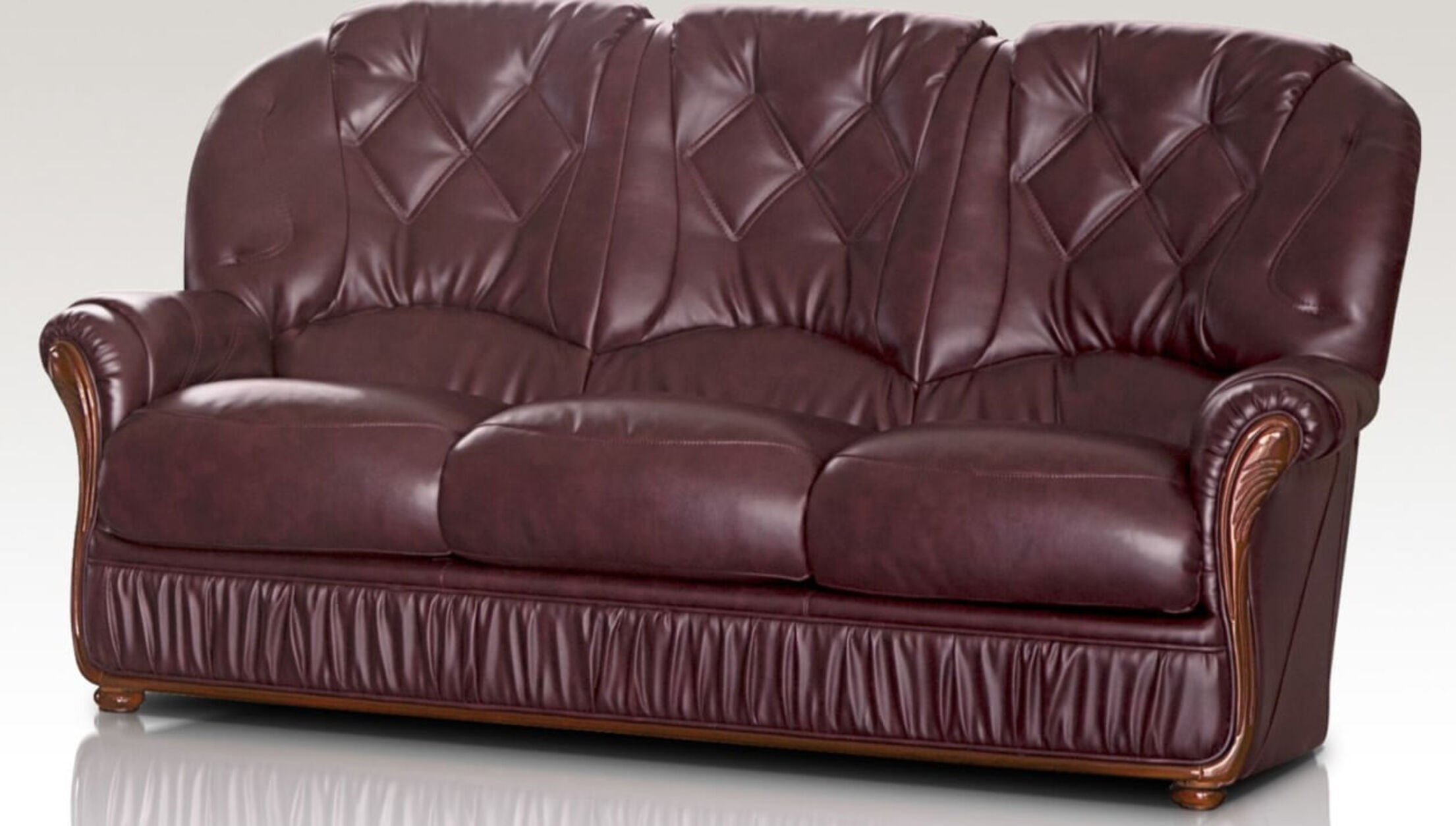 Alabama Genuine Italian Leather 3 Seater Sofa Settee Burgundy