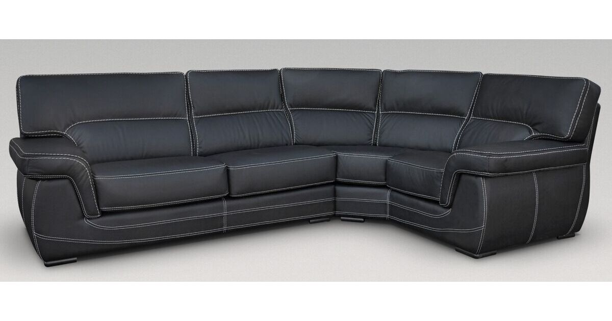 1 Genuine Italian Black Leather Corner, Leather Chaise Sofa