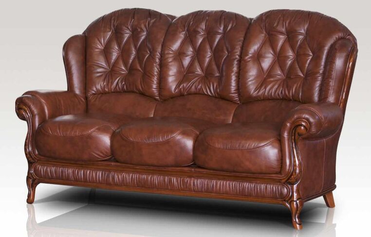 Venice Genuine Italian Leather 3 Seater Sofa Settee Tabak Brown