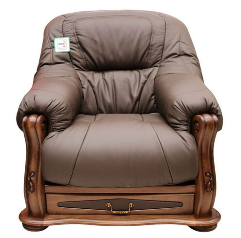 Belgium Storage Drawer Genuine Italian Leather Armchair Chocolate Brown