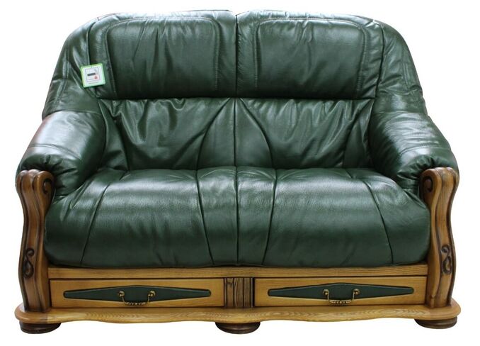 Belgium Storage Drawer Genuine Italian Leather 2 Seater Sofa Settee Green