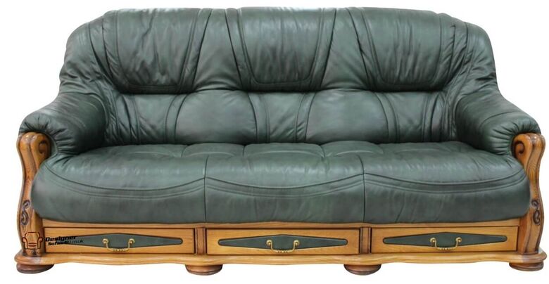 Belgium Storage Drawer Genuine Italian Leather 3 Seater Sofa Settee Green