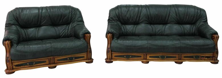 Belgium Storage Drawer Genuine Italian Leather 3+2 Sofa Suite Settee Green
