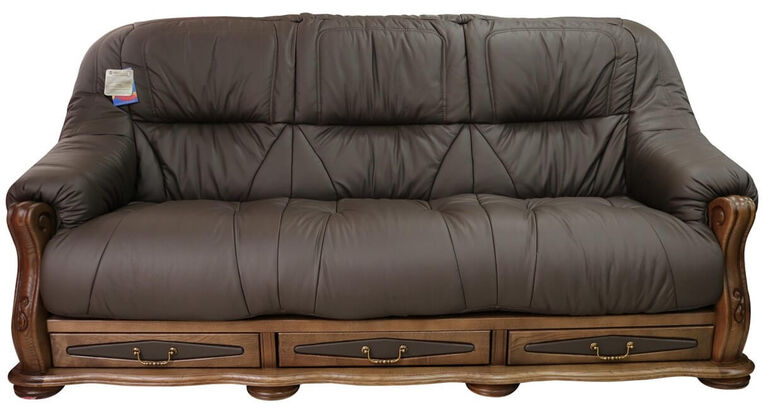 Belgium Storage Drawer Genuine Italian Leather 3 Seater Sofa Settee Chocolate Brown