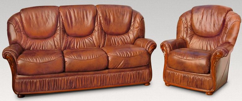 Genoa 3 Seater + Armchair Genuine Italian Tabak Brown Leather Sofa Suite Offer
