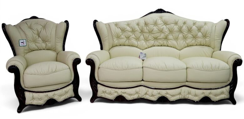 Christina 3 Seater + Armchair Genuine Italian Leather Cream Sofa Suite Offer