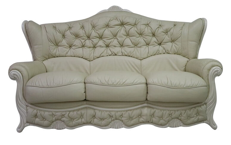 Christina 3 Seater Genuine Italian Leather Cream Sofa Cream Wood