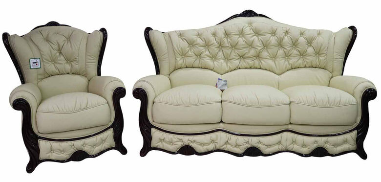 Christina 3 Seater + Armchair Genuine Italian Leather Cream Sofa Settee Offer