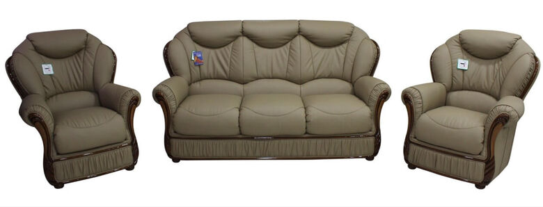 Turin 3 Seater + Armchair + Armchair Italian Coffee Milk Leather Sofa Suite Offer