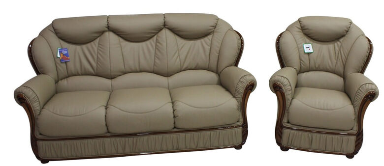 Turin 3 Seater + Armchair Italian Coffee Milk Leather Sofa Suite Offer