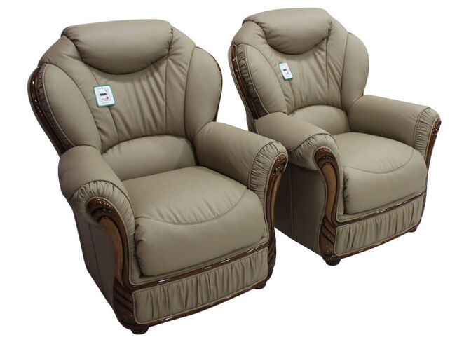 2 x Turin Armchairs Genuine Italian Coffee Milk Leather Sofa Offer
