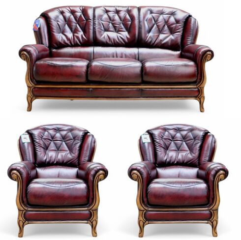 Como 3+1+1 Genuine Italian Antique Oxblood Leather Sofa Suite Offer